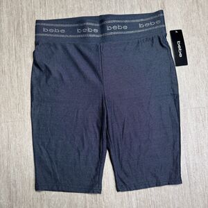 BEBE Bling Rhinestone Slip On Athletic Bermuda Shorts Blue Women's L NEW